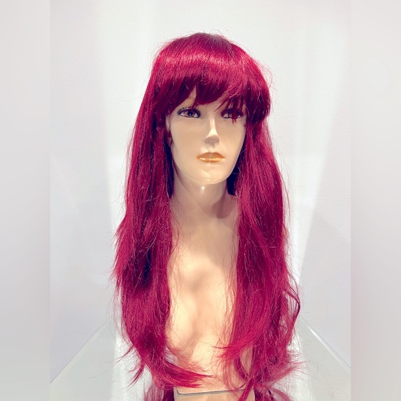 Her Wig Closet Other - Red Hair Auburn Burgundy Wig Long Wavy Wig with Bangs Little Mermaid Cosplay